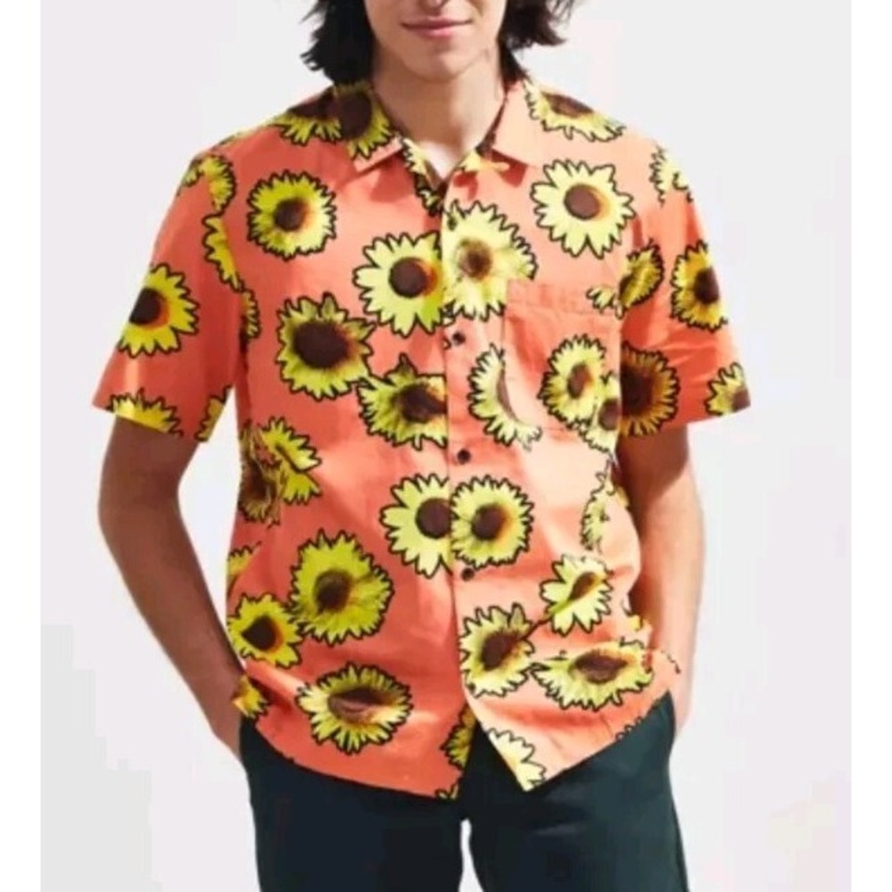 URBAN OUTFITTERS Sunflower Shirt Mens Medium Colorful Happy Dopamine Flower Fun